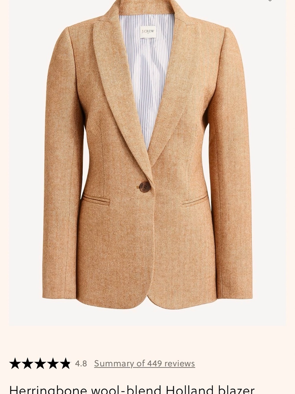 J.Crew Women’s Tan Herringbone Wool Blend Blazer - Sz 12 Petite Tailored Jacket - Picture 3 of 5